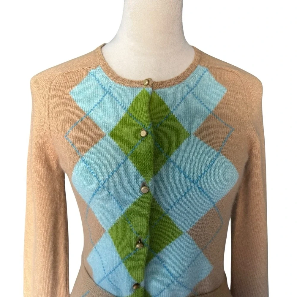 J.Crew Vintage Cardigan Merino Wool/ Angora / Cashmere Argyle Preppy Academia S - Picture 2 of 15